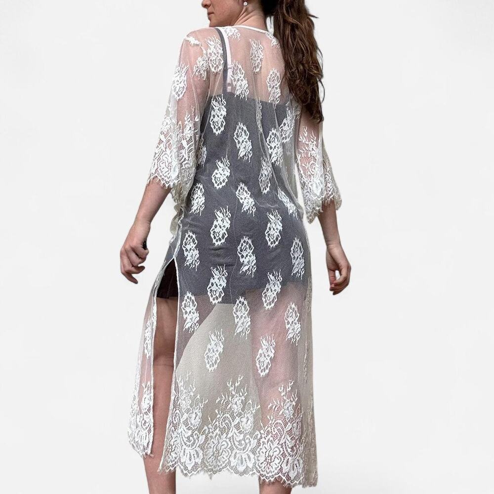 White lace sheer open front